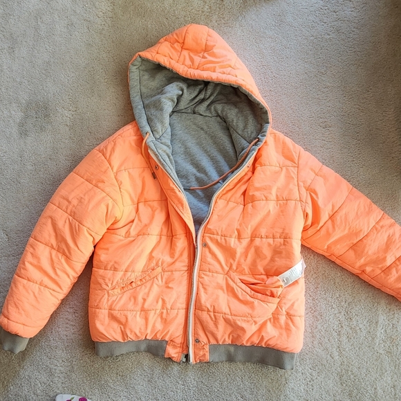 We the Free People Orange-Grey Black Run Reversible Puffer hood Jacket Small - Picture 4 of 13